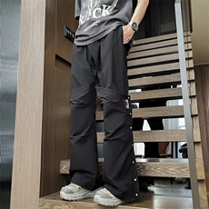 小众侧面纽扣设计宽松工装裤高级感休闲裤垂感直筒裤男KT68，男装休闲裤，星座1116A-1（原606A）
