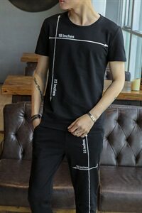 2021夏季男圆领短袖九分裤套装刺绣男韩版修身棉T恤A112-T705-P60图片
