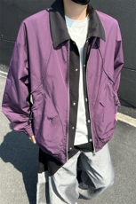 紫色哈灵顿解构拼接外套假两件飞行员夹克JK912P95，男装夹克，星座908