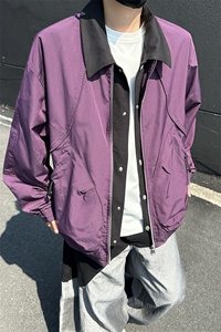 紫色哈灵顿解构拼接外套假两件飞行员夹克 JK912 P95图片