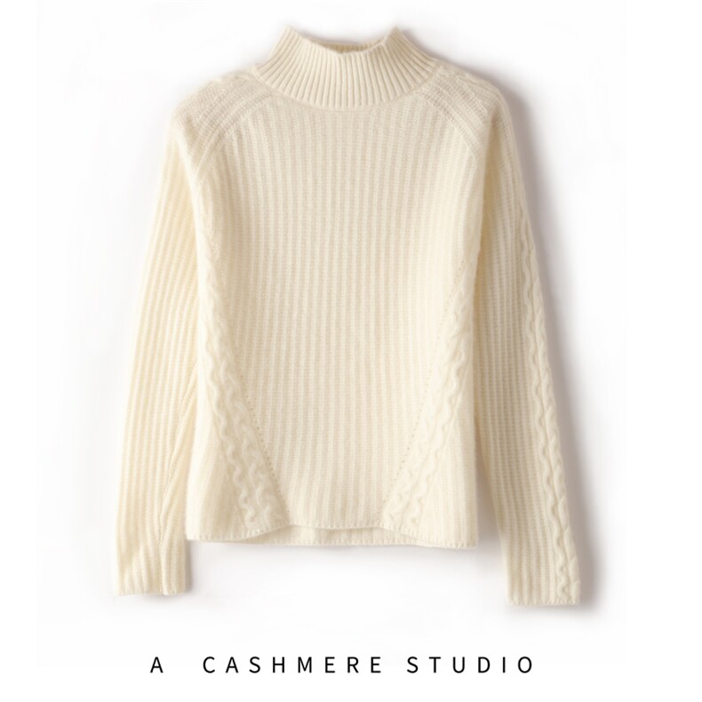 2025年秋季常规款套头单件长袖落肩袖半高圆领时尚百搭，女装针织衫/毛衣，贵皇羊绒四店