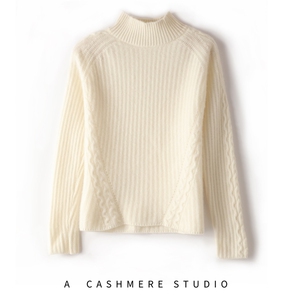 2025年秋季常规款套头单件长袖落肩袖半高圆领时尚百搭，女装针织衫/毛衣，贵皇羊绒四店