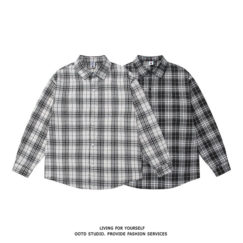 现货~格子衬衫春夏美式蓝黑色格子衬衫3D得物白底CS275-P35,男装衬衫,星座301C-5