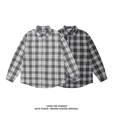 现货~格子衬衫春夏美式蓝黑色格子衬衫3D得物白底CS275-P35，男装衬衫，星座301C-5
