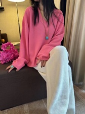 V领女纯色长袖针织打底衫宽松慵懒风上衣洋气套头毛衣，女装针织衫/毛衣，半城羊绒
