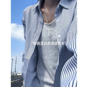 【网图】B221美式ins高街暗黑宽松条纹长袖衬衫 SY2551-特P30控59图片