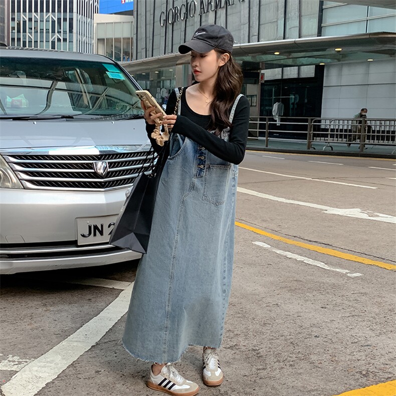 可盐可甜牛仔背带裙女2025春季新款港风复古chic小个子减龄吊带裙,女装连衣裙,2C201