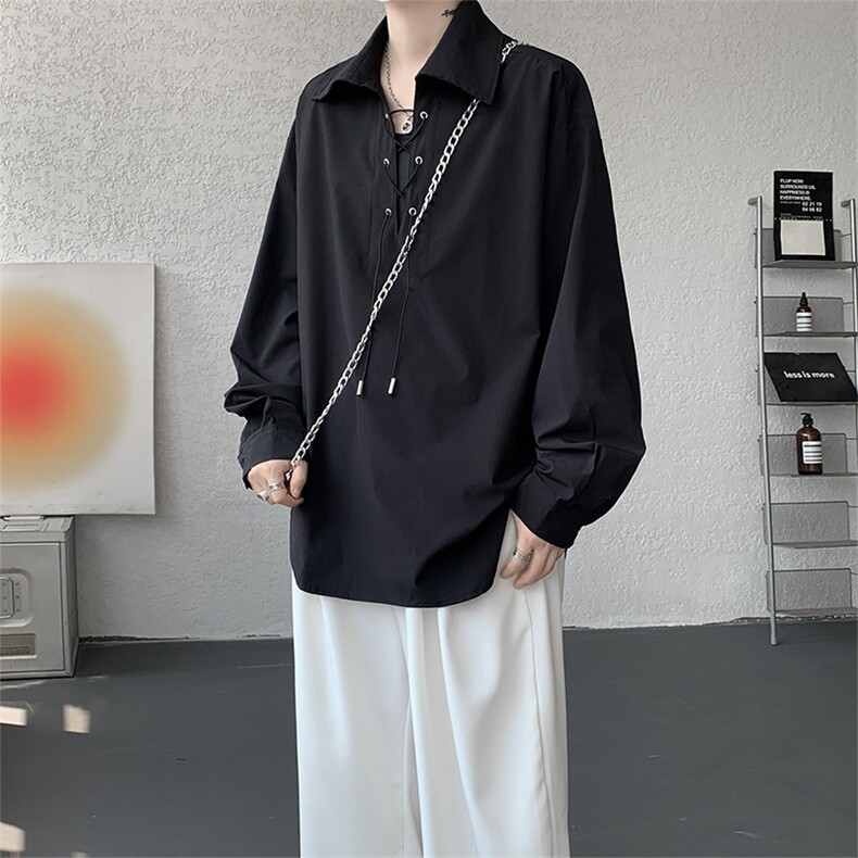 春夏新款小心机深V西装领系带衬衫简约美式时尚衬衫外套特P38,男装衬衫,电商B319