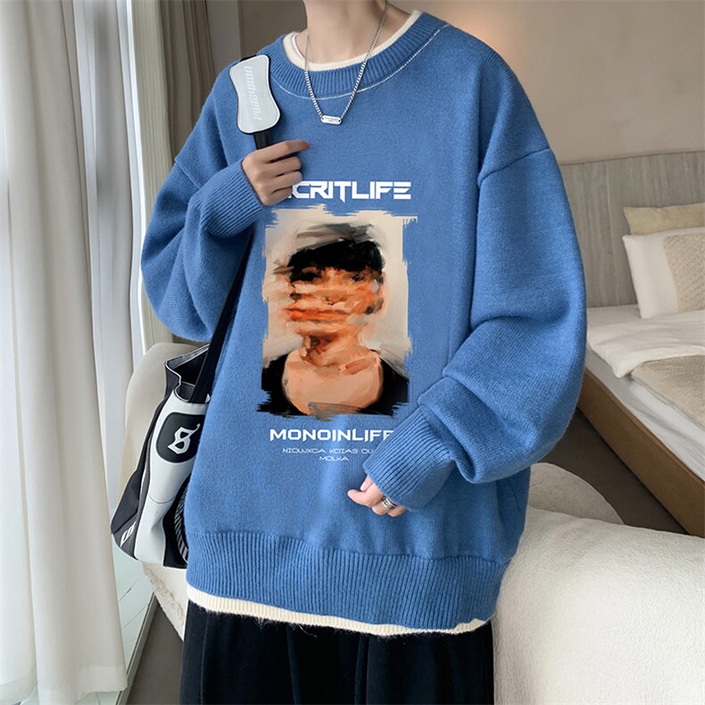 控78假两件毛衣男大码加绒针织衫男毛线衣M80213-P55加绒P70,男装针织衫/毛衣,电商A040