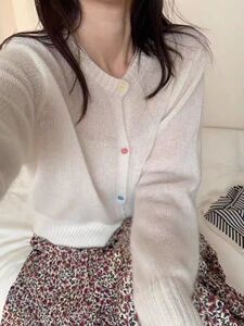 秋季新款纯色针织彩扣开衫时尚百搭图片