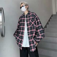 港味长袖防晒衬衣男女秋季慵懒风休闲宽松显瘦格子衬衫外套上衣，男装防晒衣，星座716-2