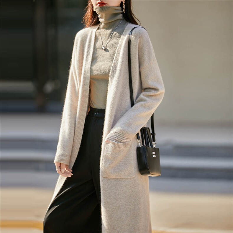 2025百搭时尚简约七针长款开衫，女装羊毛衫，越洋羊