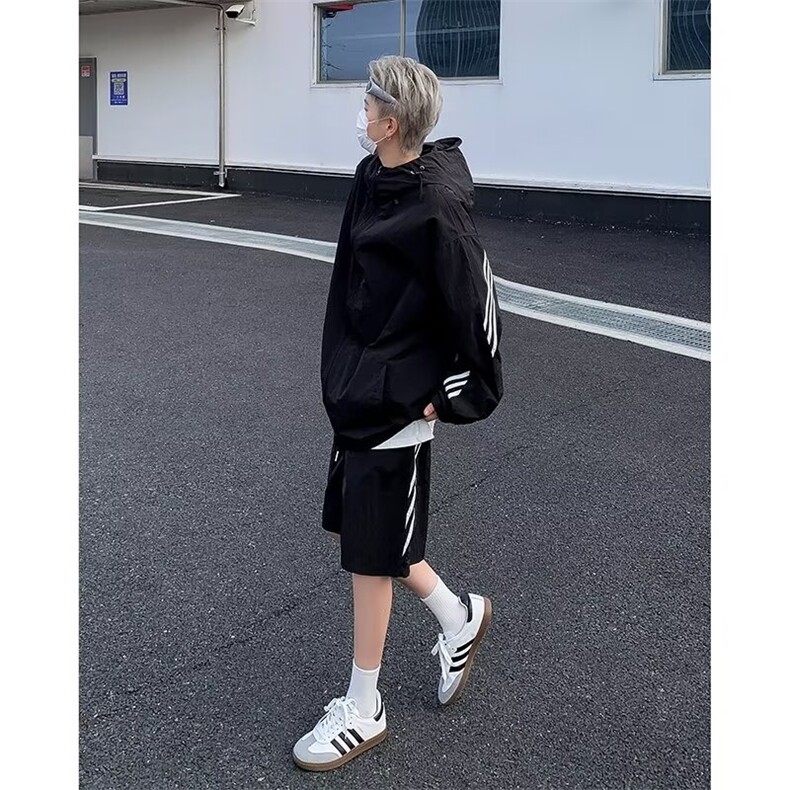 连帽防晒衣五分冲锋裤套装男夏季条纹轻薄机能运动两件套BK99,男装防晒衣,星座1116A-1（原606A）