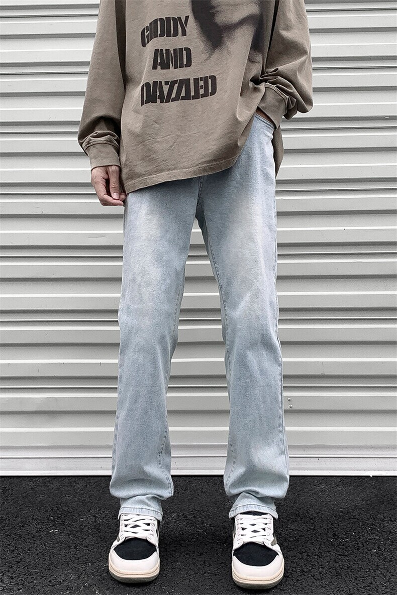美式vibe高街裤子男款cleanfit水洗黄泥牛仔裤直筒裤男生YZ87-P50,男装牛仔裤,星座509