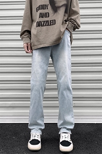 美式vibe高街裤子男款cleanfit水洗黄泥牛仔裤直筒裤男生YZ87-P50图片