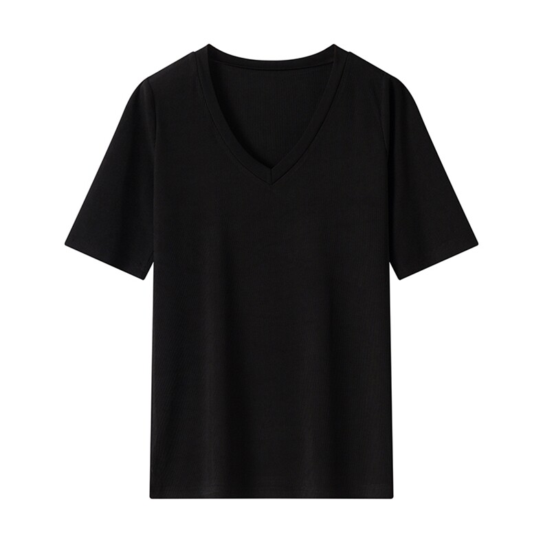 时尚简约百搭舒适女士V领修身显瘦短袖，女装T恤，温伦斯特羊绒