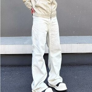 美式微喇叭牛仔裤男高街cleanfit宽松直筒拖地长裤子N6023