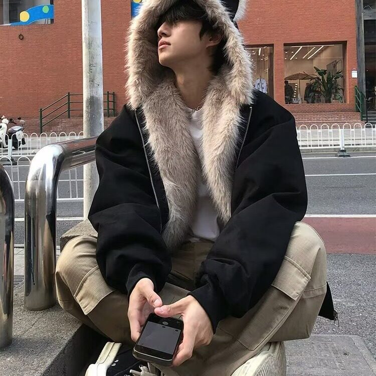 S411-P100美式复古短款毛领座山雕外套男款冬季cleanfit解构,女装短外套,电商B323A