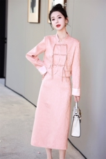 新中式套装女春新款高端复古盘扣改良唐装半身裙两件套，女装套装/套裙，丽美静依