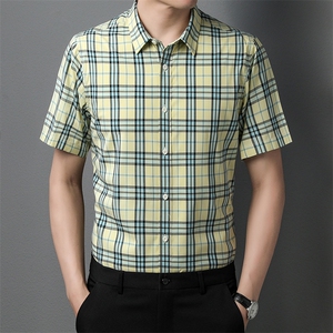 AD62218钱塘2020-3夏季新款男士格子商务休闲短袖衬衫P60,花衬衫搭配什么样的领带图片