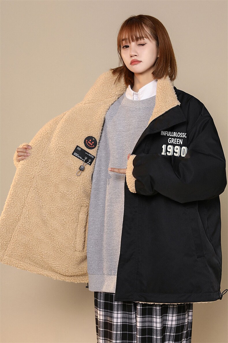 中性22冬季新款字母印花两面穿摇粒绒立领棉衣外套MY227P135控168,男装棉衣,A247A
