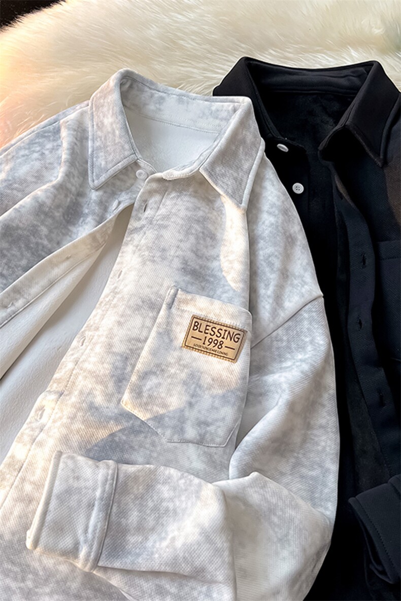 8XL-M秋冬款加绒加厚衬衫男做旧脏脏保暖外套大码衬衣CS29002P65,男装衬衫,电商B312