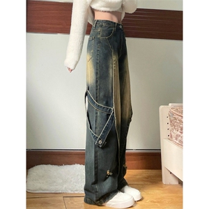 AK2306-P56美式高街复古高腰牛仔裤女夏季宽松直筒阔腿裤图片