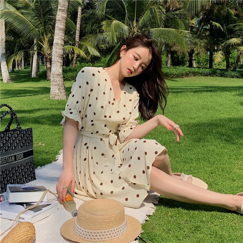 19号出大货！2021夏季新款波点收腰连衣裙165A-6503-P75-K128，女装连衣裙，浙宝123