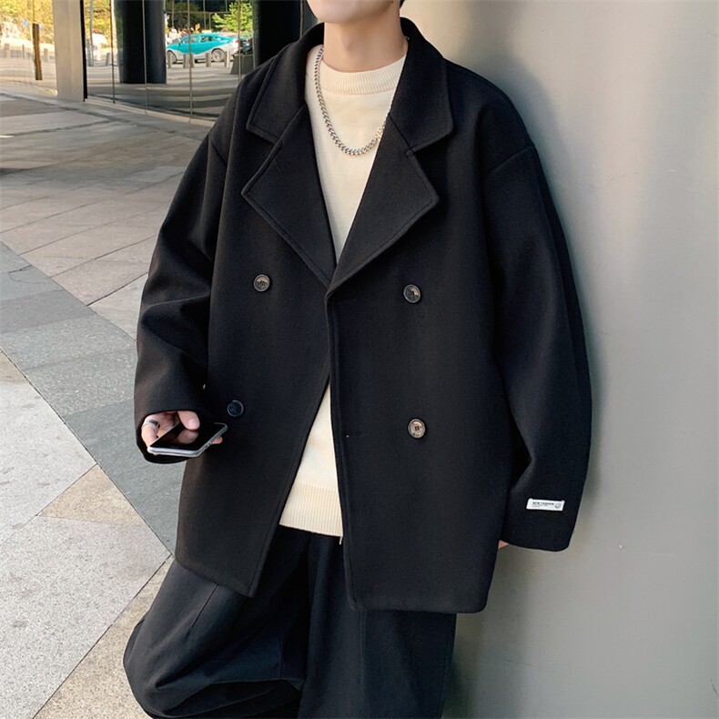 加棉加厚双排扣短款毛呢大衣外套潮504-F07-P85（加棉P95控138）,男装毛呢大衣,星座504