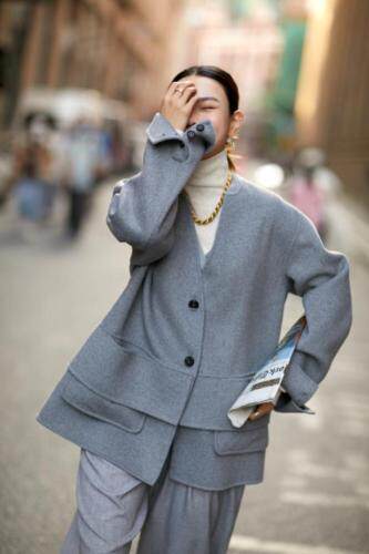 现货设计款无领双面羊绒，女装，是爱 SHI AN