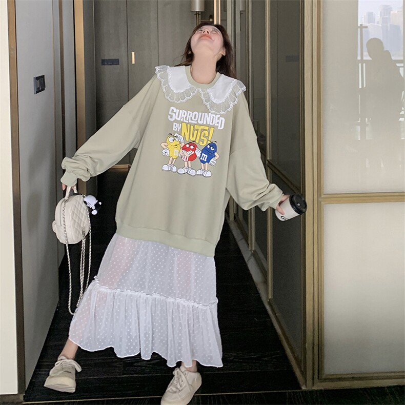 现货假两件拼接印花卫衣裙1008P135K198,女装连衣裙,2C176