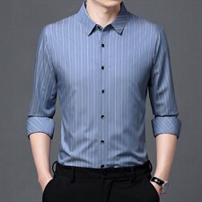 长袖衬衫2023春秋季新款衬衣男装上衣商务休闲中青年男免烫衬衣图片