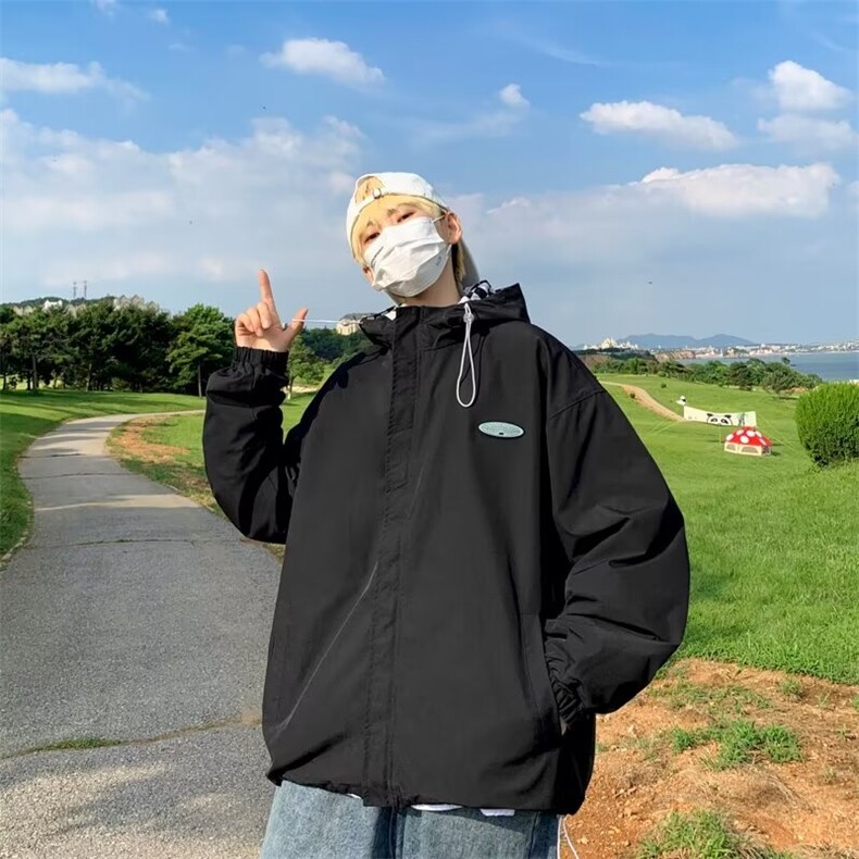 两面穿连帽外套男士潮牌港风嘻哈夹克休闲韩版潮流痞帅D46-2/P58,男装夹克,星座506
