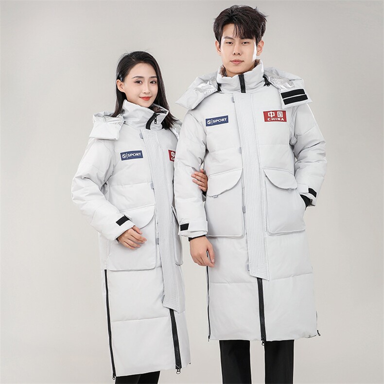 航天保暖防风情侣长款过膝男女羽绒服连帽加厚外套YR298-P150图片