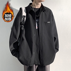 冬新休闲复古衬衫男大码翻领加绒加厚休闲衬衣外套C811J加绒-P60，男装衬衫，电商A001-1