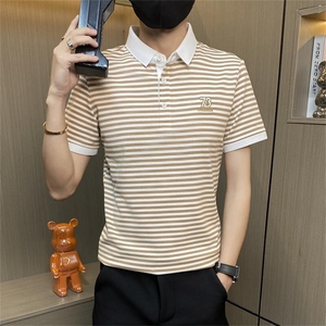 PL044-特P40社会小伙男士polo衫2025夏季商务衬衫领短袖t恤条纹图片
