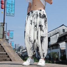 新中式冰丝数码印花宽松休闲九分裤801-p55，男装休闲裤，星座816A（原B366）
