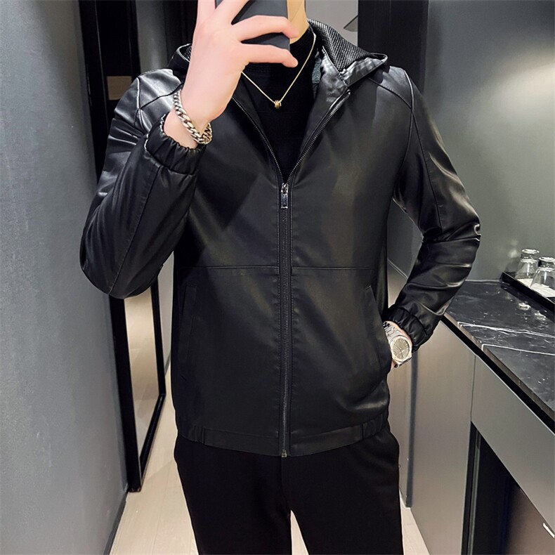 秋冬社会小伙PU连帽男士机车皮衣帅气外套LE609-常规P95加绒P104,男装皮衣,星座1105-3