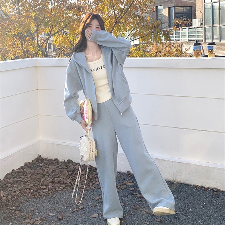 运动风穿搭卫衣套装女春秋2025新款超火好看高级感阔腿裤两件套装,女装套装/套裙,2C198