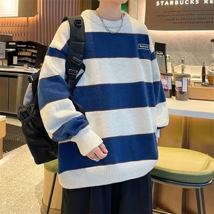 美式冬季条纹圆领毛衣男慵懒宽松百搭针织衫男秋冬MY05641-P50图片