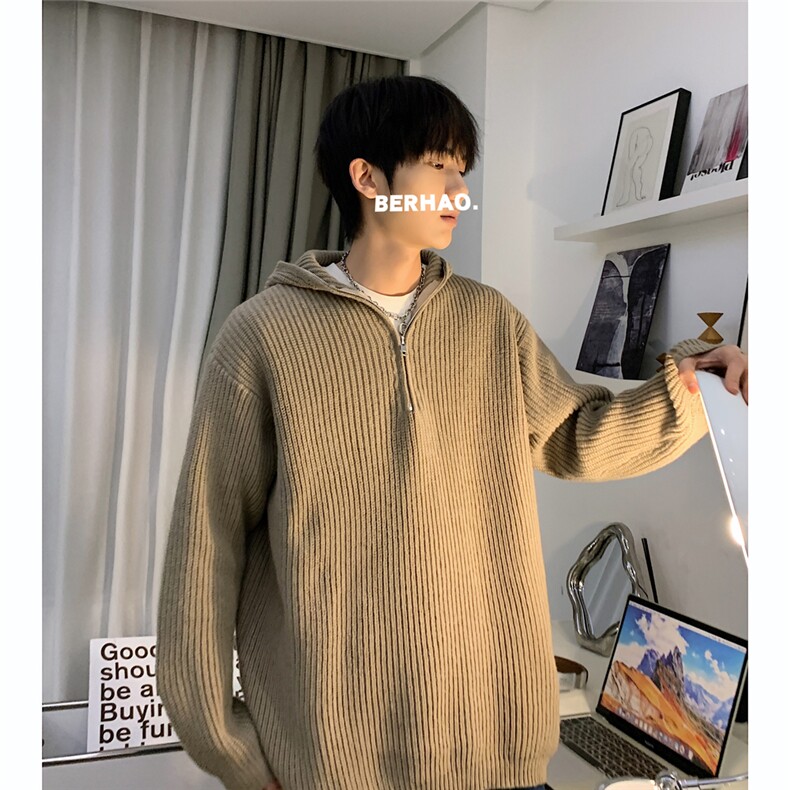 秋季新款港风日系复古纯色vibe潮流加厚套头连帽毛衣MY1498-P55,男装针织衫/毛衣,星座313A(原308A-2)