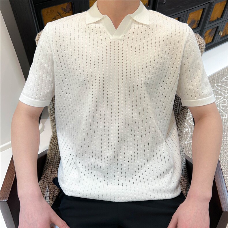 春夏款男生纯色冰丝polo针织衫凉爽透气翻领短袖B3005-P55,男装Polo衫,星座1012-1