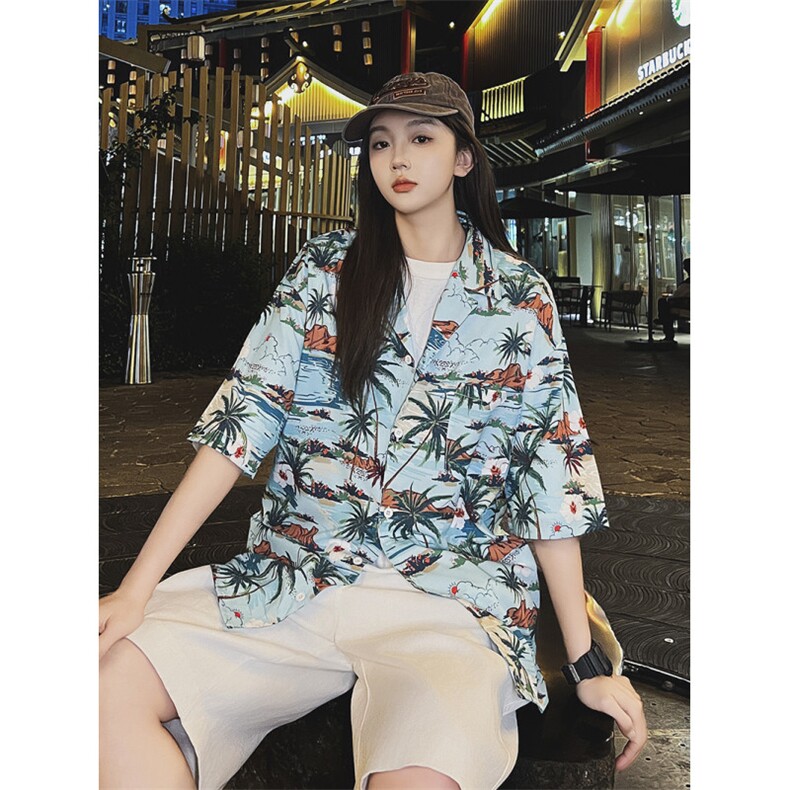 夏季潮牌休闲夏威夷风衬衫沙滩度假宽松休闲短袖上衣,男装衬衫,星座410-7