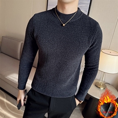 一体绒加厚针织衫暗花修身半高领长袖毛衣针织打底衫男96006-p68，男装针织衫/毛衣，电商D303