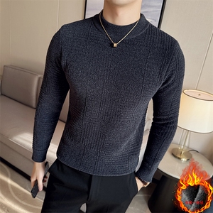一体绒加厚针织衫暗花修身半高领长袖毛衣针织打底衫男96006-p68
