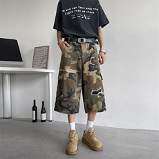 夏季薄款迷彩工装短裤潮牌宽松休闲补丁设计感七分裤，男装牛仔裤，星座410-6（原星座1304-1）