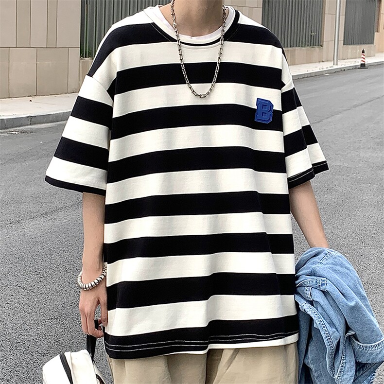条纹T恤男短袖韩版潮2023夏新款ins宽松百搭上衣体恤W2550-P26,男装T恤,星座412-3
