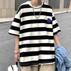 条纹T恤男短袖韩版潮2023夏新款ins宽松百搭上衣体恤W2550-P26，男装T恤，星座412-3