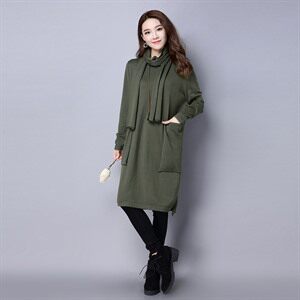 中长款 直筒 口袋 长袖 圆领 纯色 连衣裙 2020年冬季 韩版 百搭,女装针织衫/毛衣,独衣靓