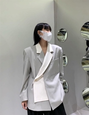 秋季新款撞色假两件西装外套，女装西装，AUDREY WANG